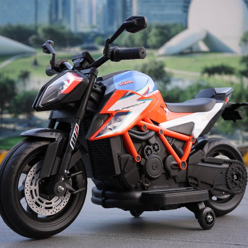 Officially Licensed KTM Superduke 12v Electric Ride On Kids Motor Bike with Stabilizers - Choice of x4 Colours