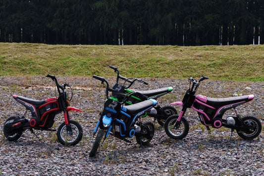 24V Electric Motorbike with Twist Grip Throttle, Music, Horn, 12" Pneumatic Tyres, Choice of x3 Colours