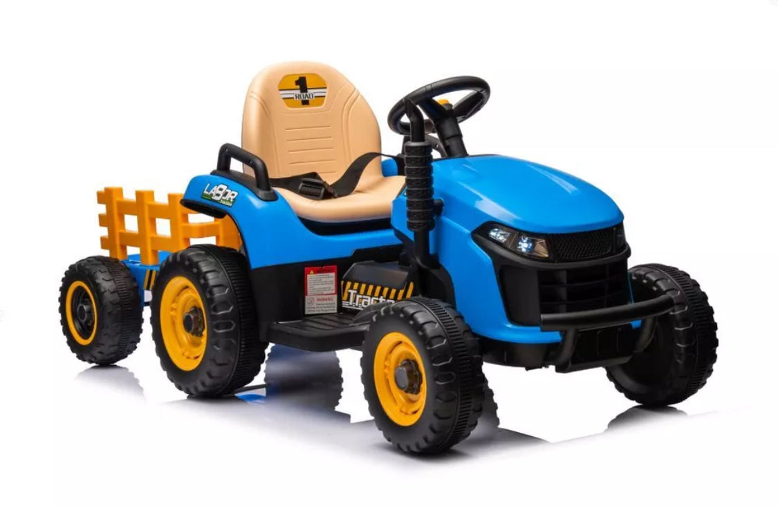 12V Electric Kids Ride on Tractor and Trailer with Remote - UPGRADED: EVA Wheel - PINK/ GREEN/ BLUE