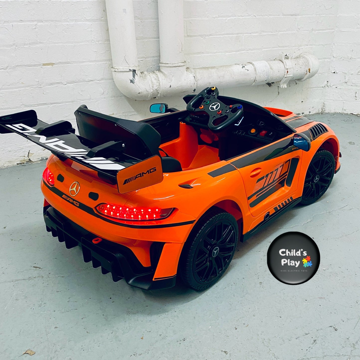 Mercedes AMG GT3 EVO 12V Kids Electric Ride On Car Remote Sport UPGRADED SPEC- ORANGE/ GREEN