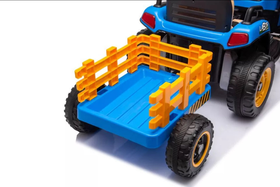 12V Electric Kids Ride on Tractor and Trailer with Remote - UPGRADED: EVA Wheel - PINK/ GREEN/ BLUE