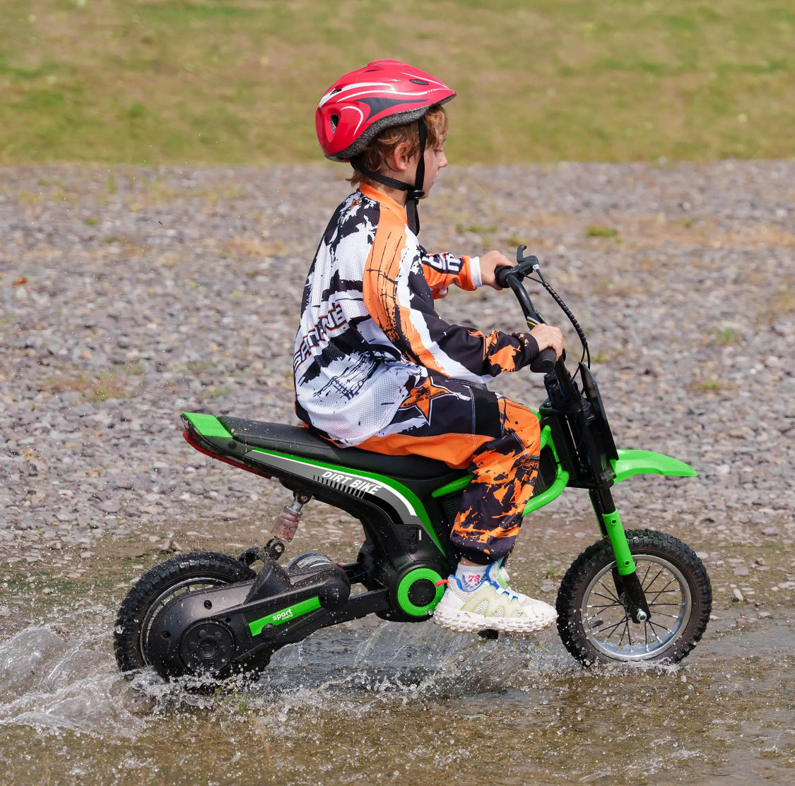 24V Electric Motorbike with Twist Grip Throttle, Music, Horn, 12" Pneumatic Tyres, Choice of x3 Colours