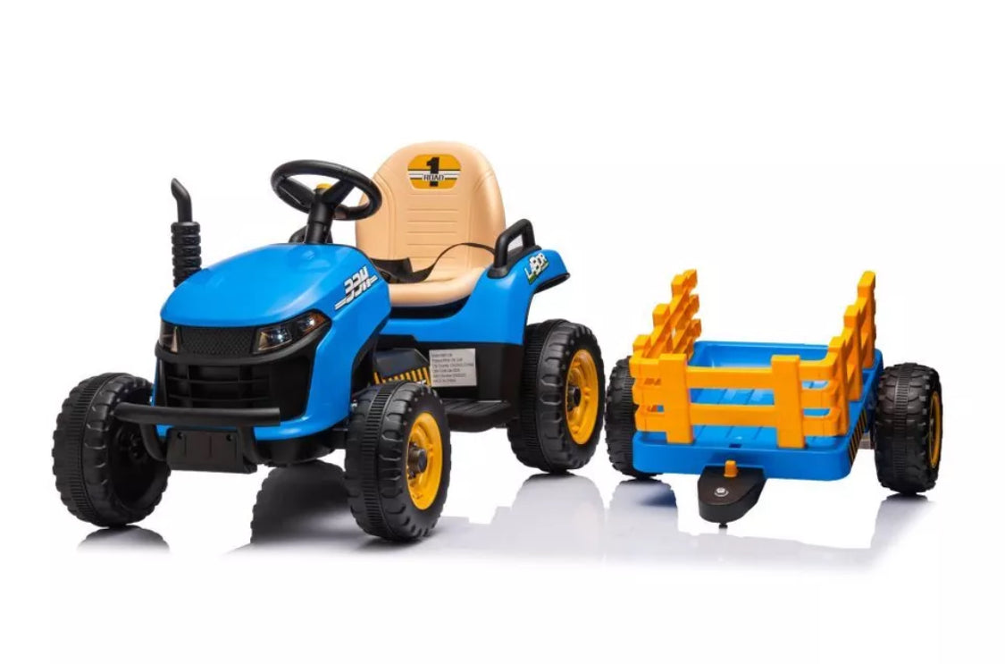 12V Electric Kids Ride on Tractor and Trailer with Remote - UPGRADED: EVA Wheel - PINK/ GREEN/ BLUE