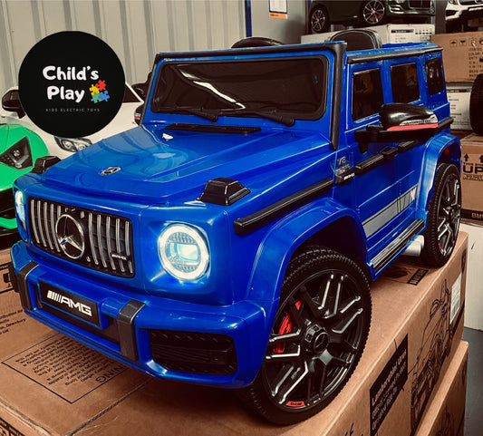 Kids Electric 12v Mercedes G63 G Wagon BLUE with Upgraded leather seat & rubber wheels COMPACT *PRE ORDER*