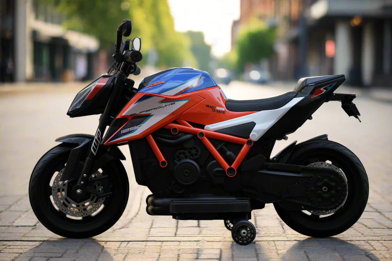 Officially Licensed KTM Superduke 12v Electric Ride On Kids Motor Bike with Stabilizers - Choice of x4 Colours