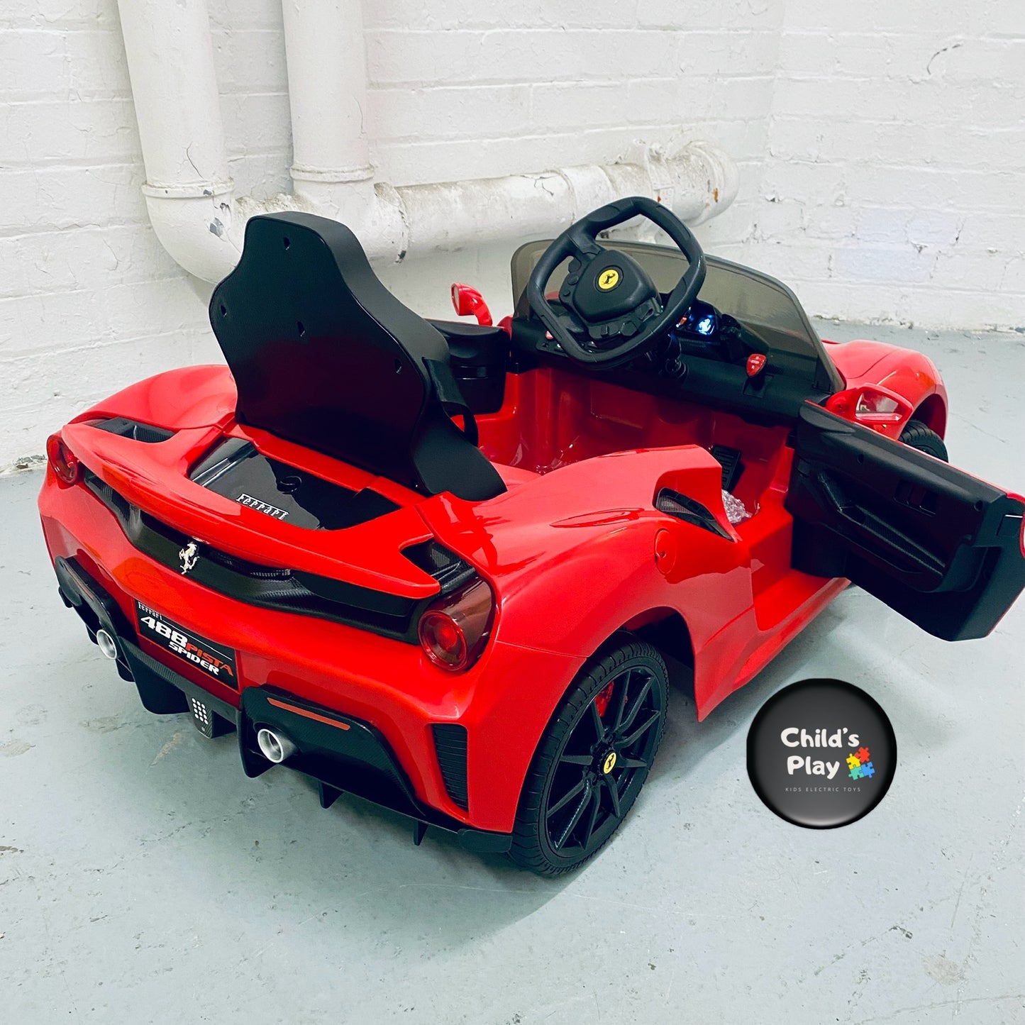 Kids Ferrari 488 Pista Spider Official EXCLUSIVE Luxury Ride-In Car