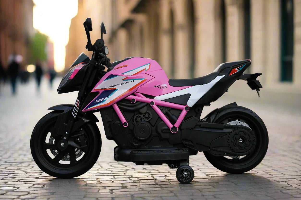 Officially Licensed KTM Superduke 12v Electric Ride On Kids Motor Bike with Stabilizers - Choice of x4 Colours