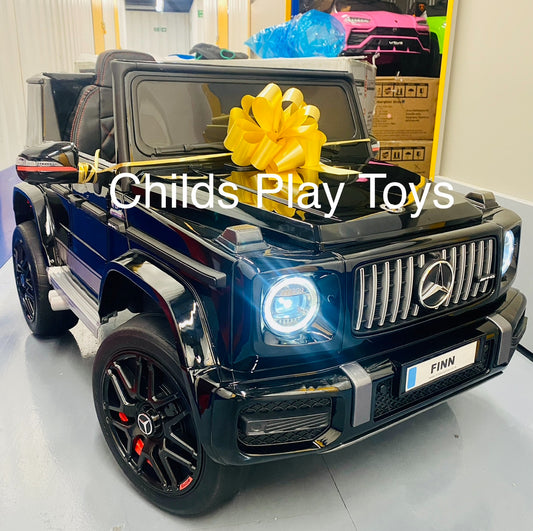 Kids Electric 12v Mercedes G63 G Wagon GLOSS BLACK with Upgraded leather seat & rubber wheels MAXI VERSION