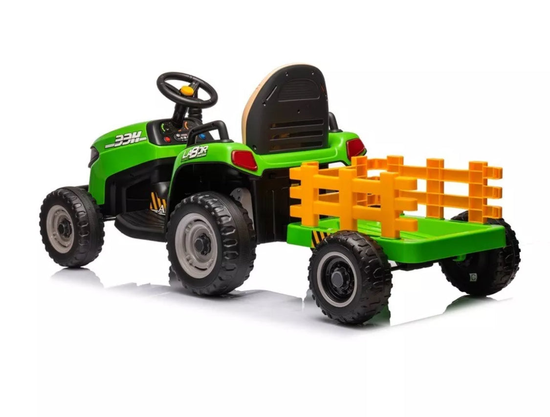 12V Electric Kids Ride on Tractor and Trailer with Remote - UPGRADED: EVA Wheel - PINK/ GREEN/ BLUE