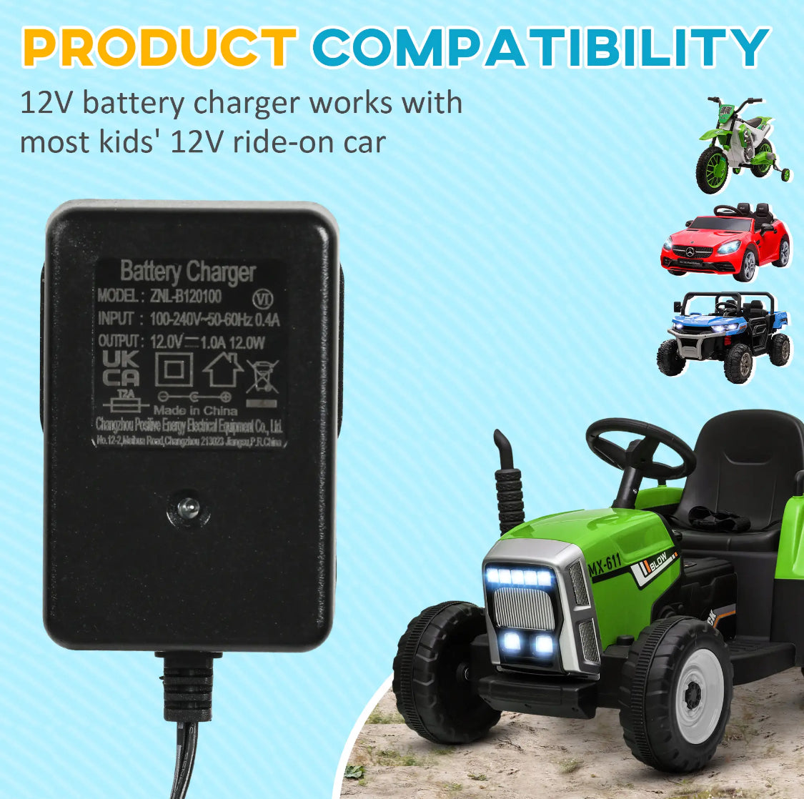 12v RIDE ON REPLACEMENT CHARGERS FOR CARS/ JEEPS/ BIKES/
