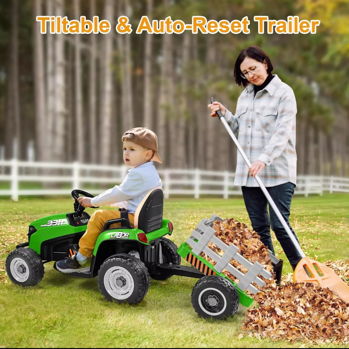 12V Electric Kids Ride on Tractor and Trailer with Remote - UPGRADED: EVA Wheel - PINK/ GREEN/ BLUE