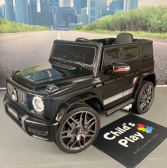 Kids Electric 12v Mercedes G63 G Wagon with Upgraded leather seat & rubber wheels COMPACT METALLIC BLACK