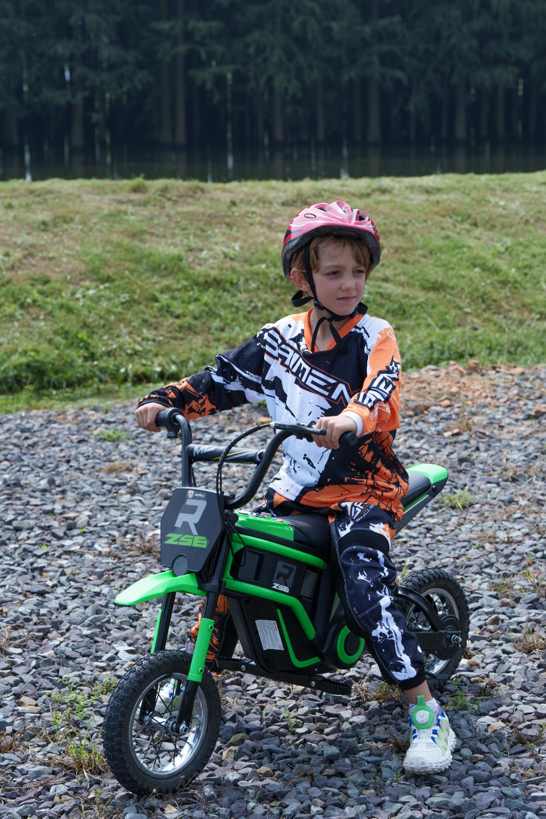 24V Electric Motorbike with Twist Grip Throttle, Music, Horn, 12" Pneumatic Tyres, Choice of x3 Colours