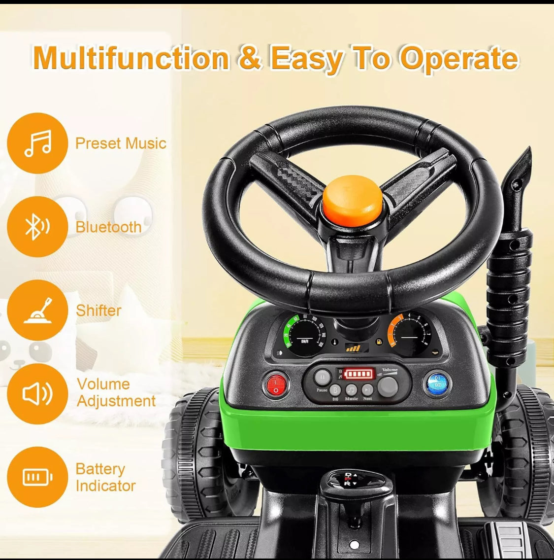 12V Electric Kids Ride on Tractor and Trailer with Remote - UPGRADED: EVA Wheel - PINK/ GREEN/ BLUE