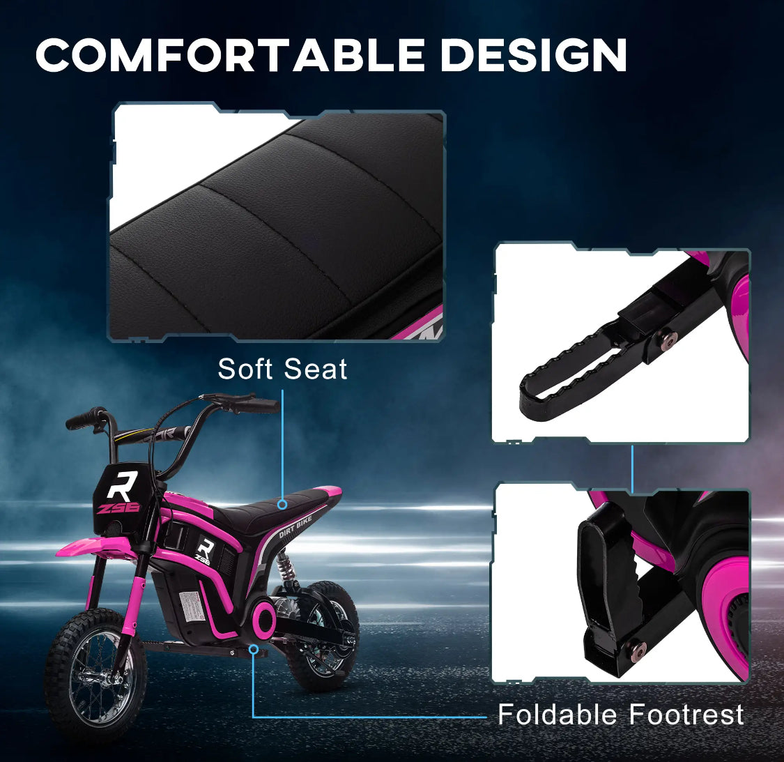 24V Electric Motorbike with Twist Grip Throttle, Music, Horn, 12" Pneumatic Tyres, Choice of x3 Colours