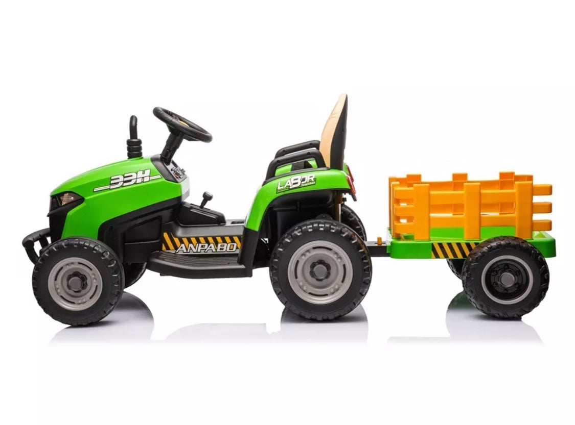 12V Electric Kids Ride on Tractor and Trailer with Remote - UPGRADED: EVA Wheel - PINK/ GREEN/ BLUE