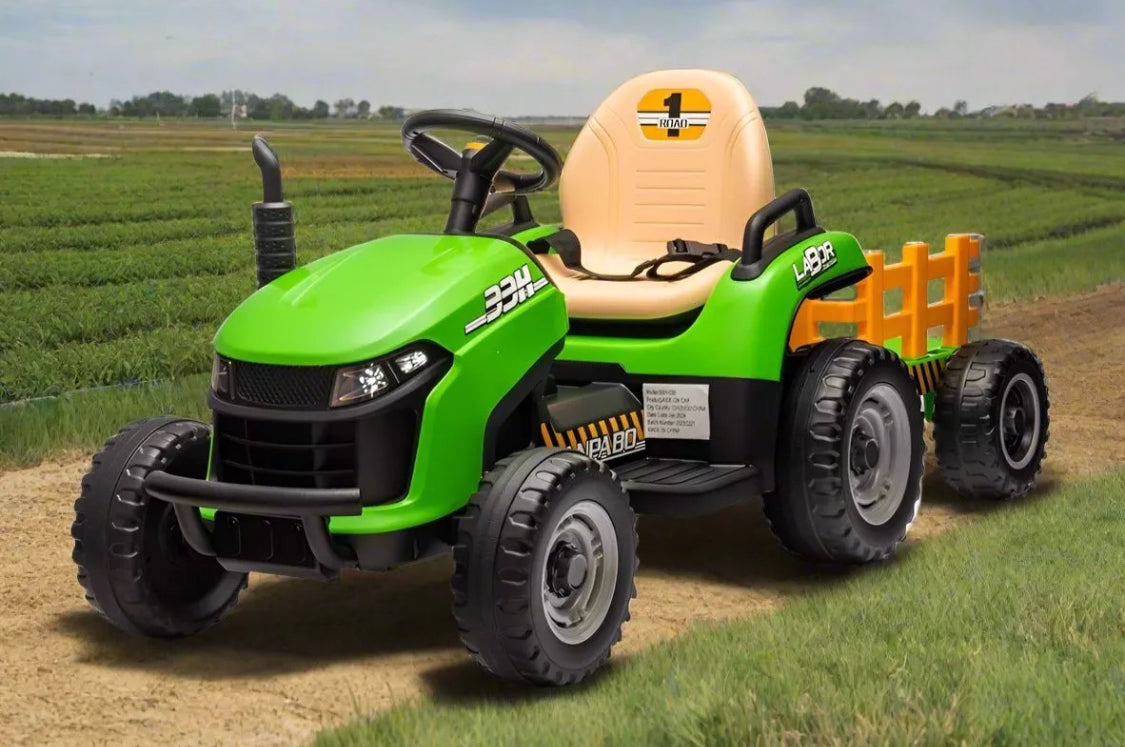 12V Electric Kids Ride on Tractor and Trailer with Remote - UPGRADED: EVA Wheel - PINK/ GREEN/ BLUE