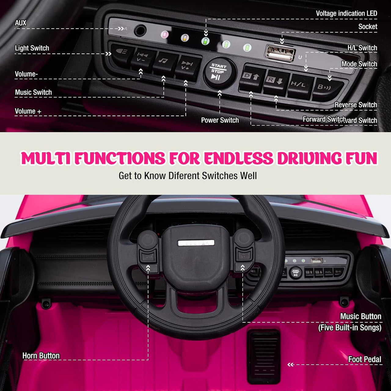Licensed Range Discovery Sport 12v Kids Ride on Car with Remote -BABY PINK